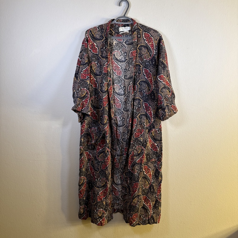 VINTAGE Yves Saint Laurent YSL Robe Unisex‎ Multicolored Print Cotton-L- Pockets